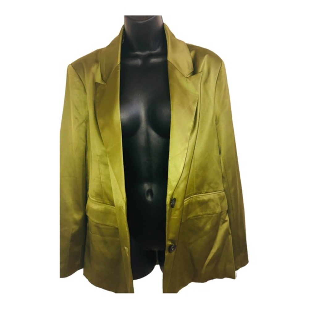 Anthropologie Aves les filles satin effect olive green blazer jacket size medium - Picture 7 of 14